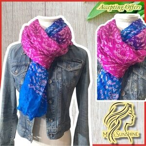 Wide and long crinkle scarf in beautiful Pink / Blue w/ a hole -not easily found